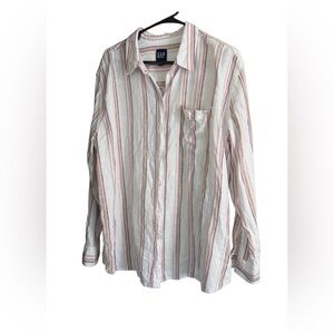 GAP Womens Linen Casual White and Pink Striped Shirt